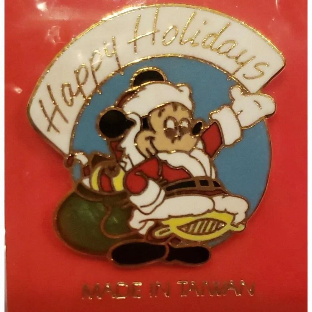 Vtg Disney Christmas Trading Pin Santa Mickey Mouse Enamel Happy Holidays 1996